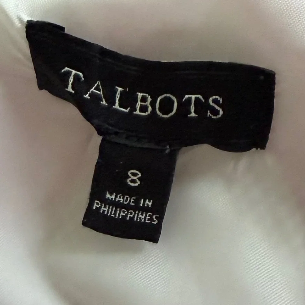Talbots Dress Pink White Floral Geo Print Cap Sleeve Pleated Skirt Cotton Size 8